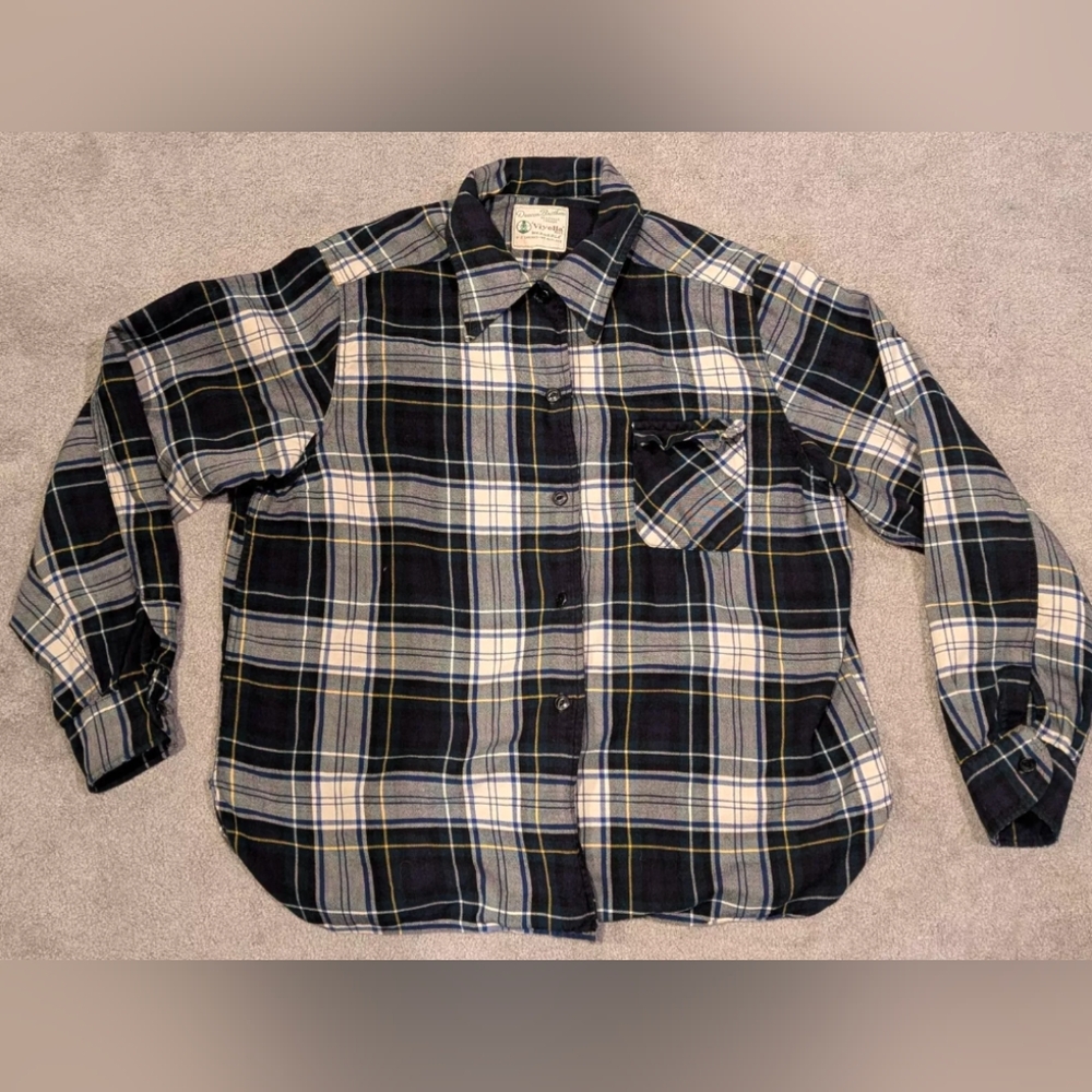 Vintage 1950s Viyella Deacon Bros Green Tartan Fall Flannel Shirt Nice